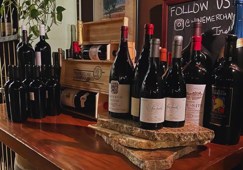 Wine bottles on display